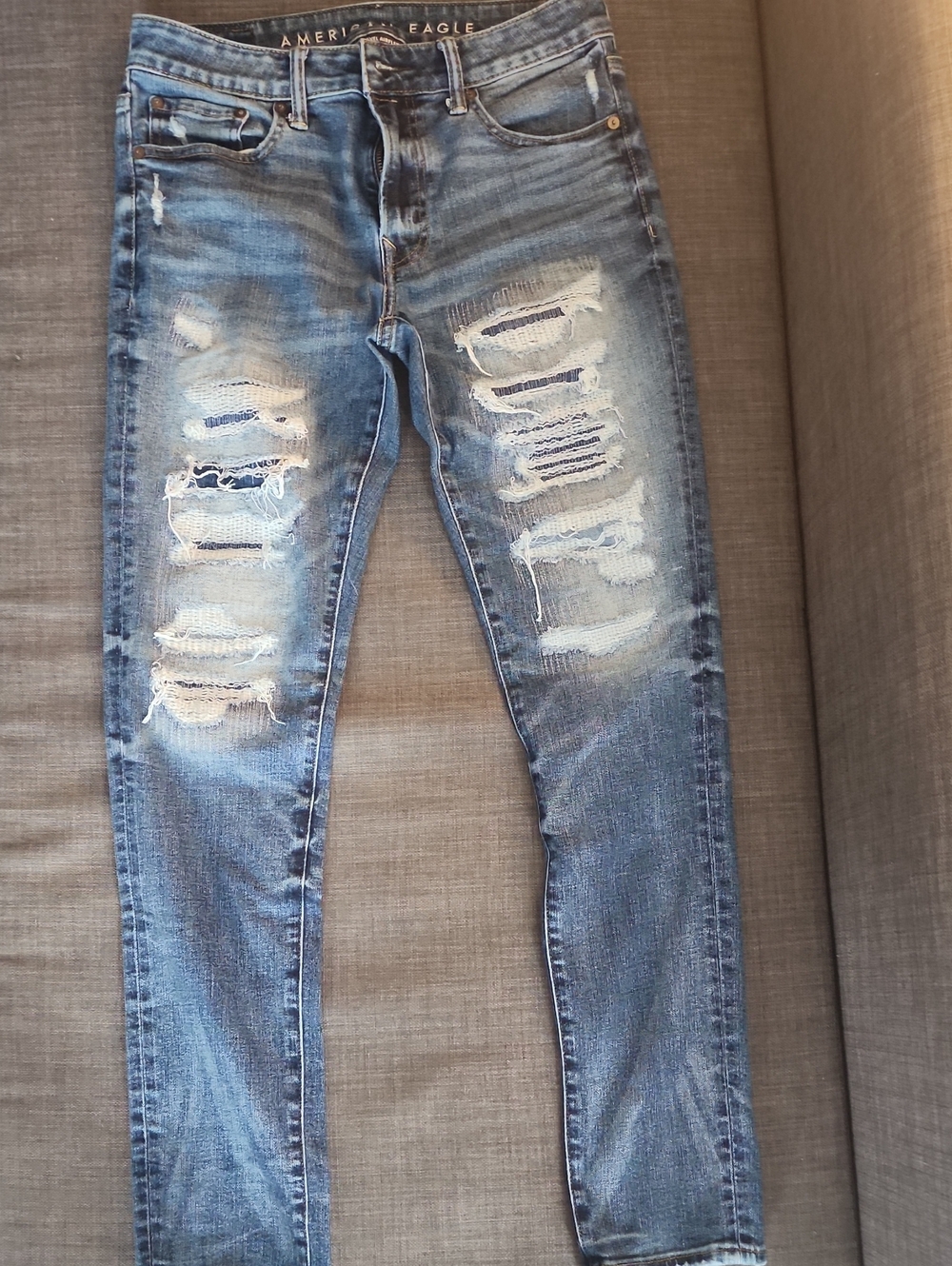 American Eagle Outfitters Men's Skinny Distressed Light Blue Jeans
